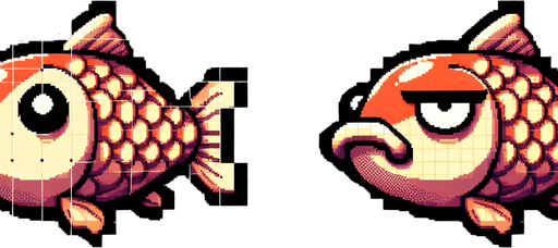 A carp which looks dumb.
Single Game Texture. In-Game asset. 2d. Blank background. High contrast. No shadows.