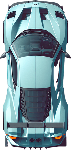 A sports car from top view (2d).
Single Game Texture. In-Game asset. 2d. Blank background. High contrast. No shadows.