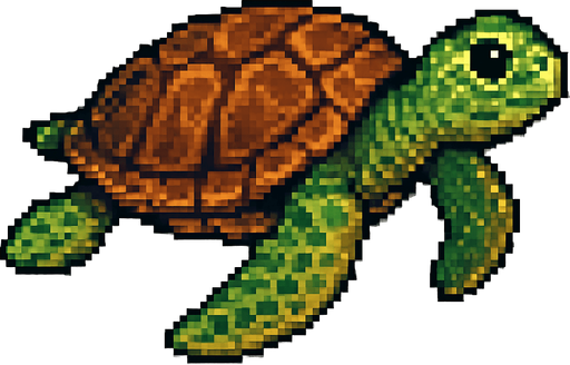 realistic pixel sea turtle.
In-Game asset.  2d.  High contrast.  No shadows