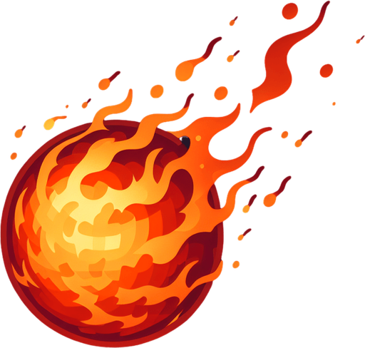 Fireball.
Single Game Texture. In-Game asset. 2d. Blank background. High contrast. No shadows.