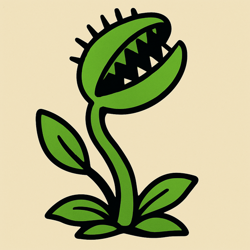 A venus flytrap with one mouth and is looking up side view.
In-Game asset.  2d.  High contrast.  No shadows VERY SIMPLE