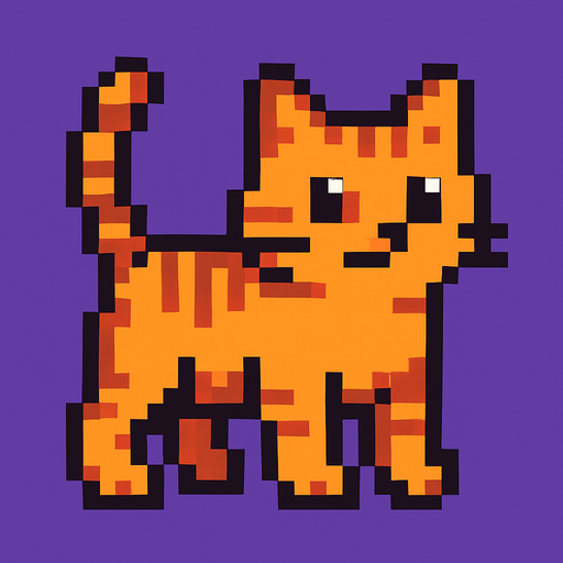 Pixel cat.
In-Game asset.  2d.  High contrast.  No shadows