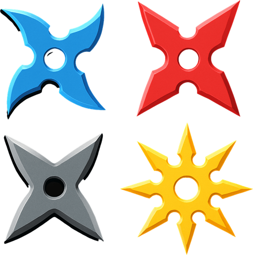Ninja star assets. HD colors.
In-Game asset.  2d.  High contrast.  No shadows