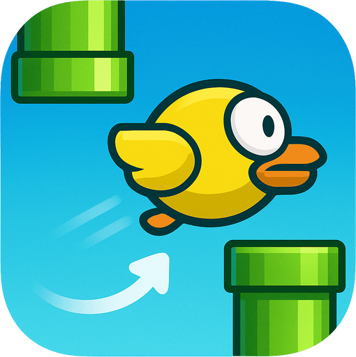 Modern App Store icon, high definition, square with rounded corners, for a game titled "Flappy Bird: Pipe Dash" and with the description "Tap to flap and guide your bird through gaps in moving pipes. Avoid collisions and see how far you can go!". No text on icon!
