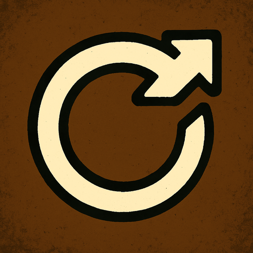 Un simbolo de reiniciar, sin letras, es como un circulo con una flecha.
In-Game asset.  2d.  High contrast.  No shadows