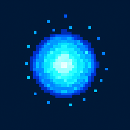 bola de luz azul de pixeles.
In-Game asset.  2d.  High contrast.  No shadows