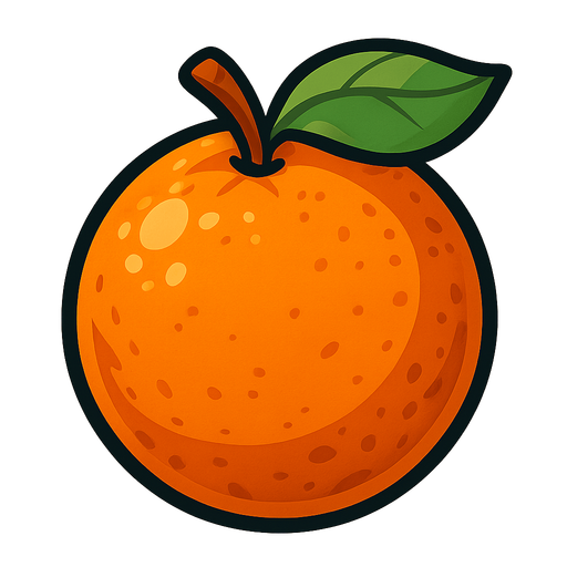 Orange the juice fruit.
Single Game Texture.  In-Game asset.  2d.  Blank background.  High contrast.  No shadows