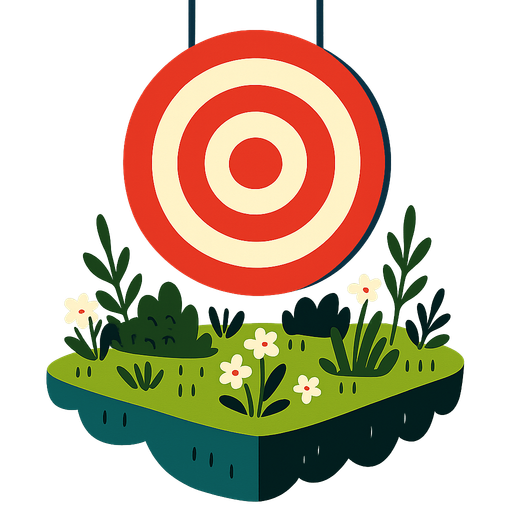 A giant target hanging on a floating garden..
High contrast.  No shadows