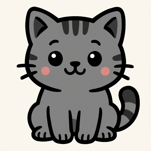 gri tatlı bir kedi.
In-Game asset.  2d.  High contrast.  No shadows