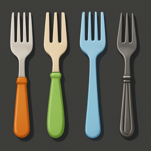 Pack of different forks.
In-Game asset.  High contrast.  No shadows. 3D