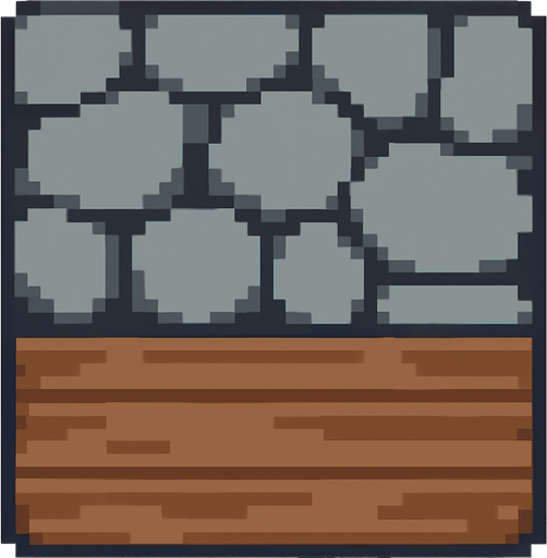 pixelart, up side stone, down side plank, top down.
In-Game asset.  2d.  High contrast.  No shadows