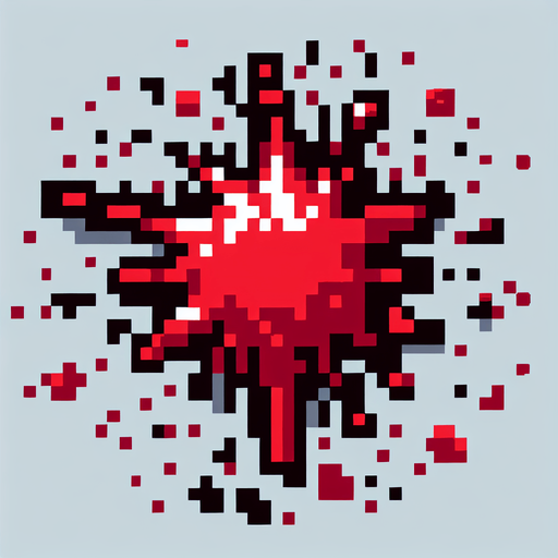 16 bit sprite of a blood splatter Single Game Texture. In-Game asset. 2d. Blank background. High contrast. No shadows.