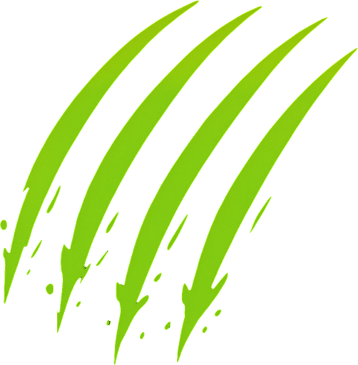 Small green claw slash effect. 2D. Top View..
In-Game asset.  2d.  High contrast.  No shadows