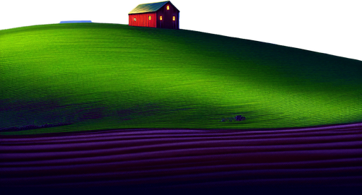 Windows xp hill with a red barn on the top of the hill at night.
Single Game Texture. In-Game asset. 2d. Blank background. High contrast. No shadows.