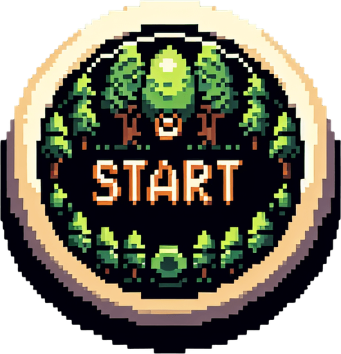 A retro pixel art start button. Forest theme, 16 bit, hobbit themed game.
Single Game Texture. In-Game asset. 2d. Blank background. High contrast. No shadows.
