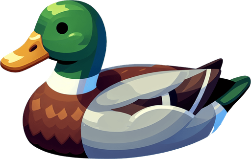 A mallard floating on the water. Looking left.
Single Game Texture. In-Game asset. 2d. Blank background. High contrast. No shadows.