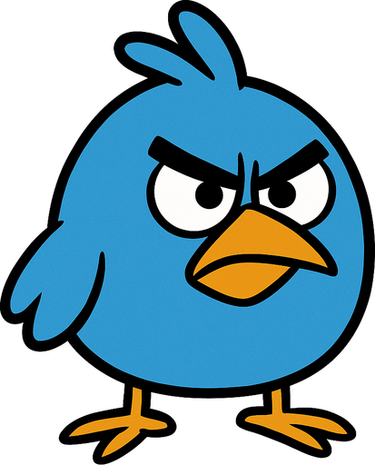 angry blue bird.
no shadow. cartoon. simple. minimalisitc. animated