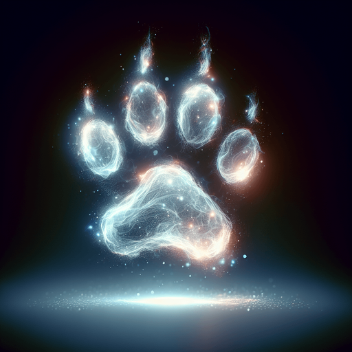 A glowing paw print (wolf, bear, or cat-like) leaving a faint spectral trail..
Single Game Texture.  In-Game asset.  2d.  Blank background.  High contrast.  No shadows