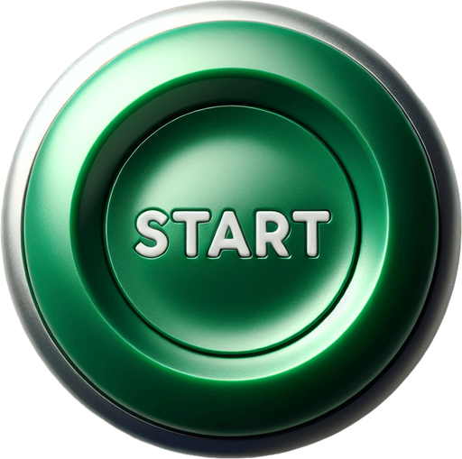 top view A green round start button empty in the center like a ring.
