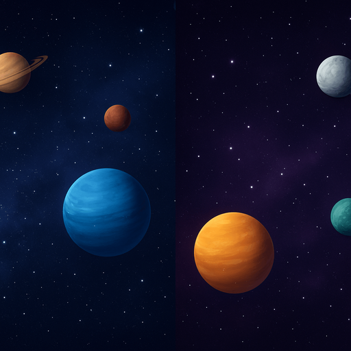space theme background with stars and planets that are too far away,realistic,two images in one horizontally long picture.
In-Game asset.  2d.  High contrast.  No shadows