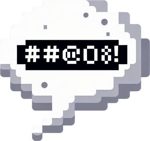 Speech bubble with expletive word in it.
Single Game Texture. In-Game asset. 2d. Blank background. High contrast. No shadows.