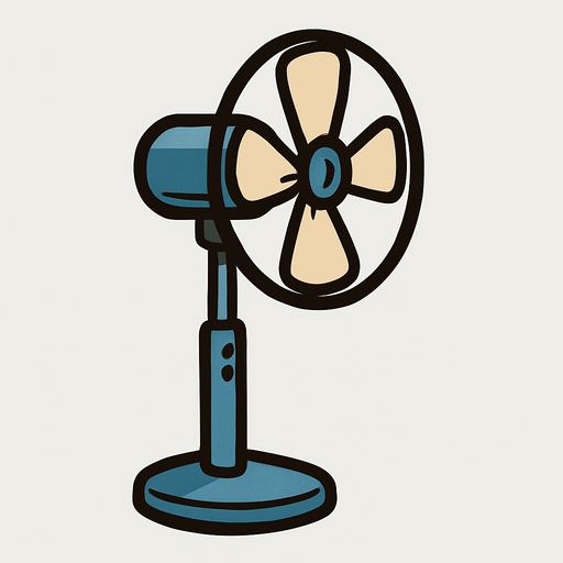 Fan on a stand facing right no guard.
In-Game asset.  2d.  High contrast.  No shadows