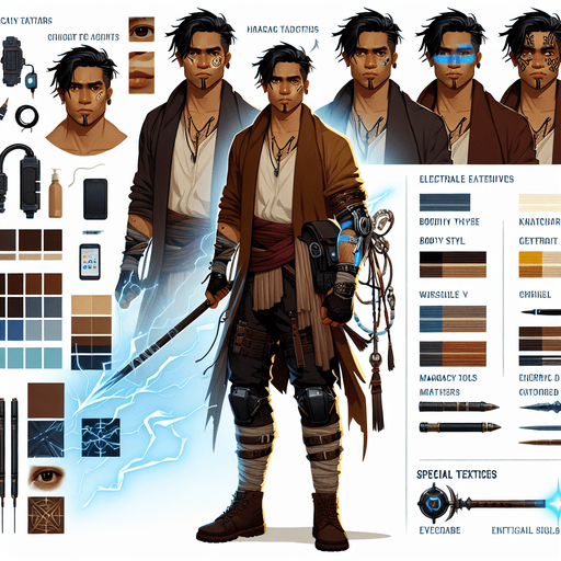 1. Appearance and Build:
Body Type: Athletic, muscular, slender, or bulky.
Height and Proportions: Tall and imposing, average, or short and agile.
2. Outfit:
Style: Modern, traditional, futuristic, or fantasy-inspired.
Details: Armor, casual clothes, martial arts gi, cybernetic enhancements, or tribal attire.
Accessories: Belts, gloves, headbands, jewelry, or tech gadgets.
3. Face and Hair:
Expression: Serious, confident, aggressive, or calm.
Hair: Short, long, spiky, braided, or tied in a ponytail. Specify color and texture (e.g., fiery red, silky black, or platinum blonde).
Facial Features: Scars, tattoos, or unique marks.
4. Weapons and Tools:
Describe any weapons, like swords, nunchaku, guns, or energy-based tools.
Mention how the character wields or carries these items.
5. Special Effects:
Glowing eyes, a fiery aura, electricity coursing through their body, or smoke emanating from their feet.
Unique powers visually represented (e.g., ice shards, flames, or magical sigils).
6. Pers.
Single Game Texture. In-Game asset. 2d. Blank background. High contrast. No shadows.