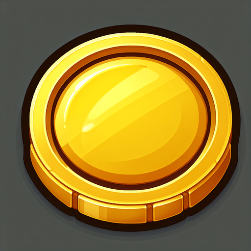 一个金币，卡通.
Single Game Texture. In-Game asset. 2d. Blank background. High contrast. No shadows.