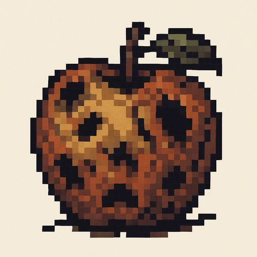 pixel art of a rotten apple.
In-Game asset.  2d.  High contrast.  No shadows