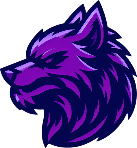 stylized purple  werwolf head.
Single Game Texture. In-Game asset. 2d. Blank background. High contrast. No shadows.
