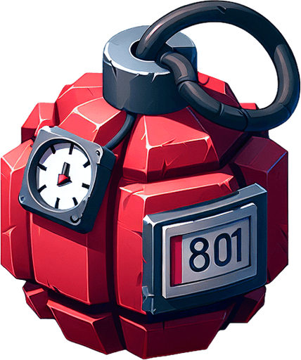 красная взрывчатка с таймером.
Single Game Texture. In-Game asset. 2d. Blank background. High contrast. No shadows.