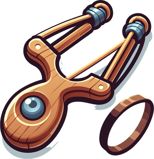 cartoon looking slingshot.
Single Game Texture. In-Game asset. 2d. Blank background. High contrast. No shadows.