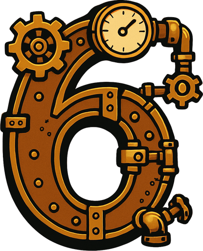 numero 6 en estilo steampunk.
In-Game asset.  2d.  High contrast.  No shadows