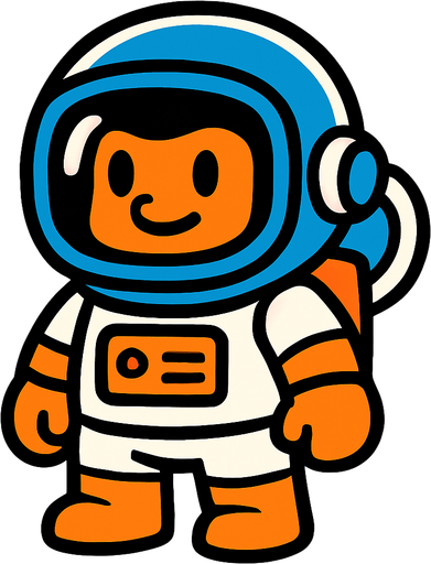 Cartoon bir astronot.
In-Game asset.  2d.  High contrast.  No shadows