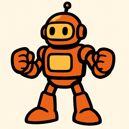 The entire body of the robot should be visible, and its hands should be in a fist shape..
In-Game asset.  2d.  High contrast.  No shadows