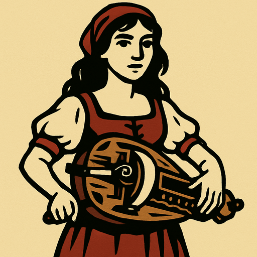 Hurdy gurdy girl.
In-Game asset.  2d.  High contrast.  No shadows