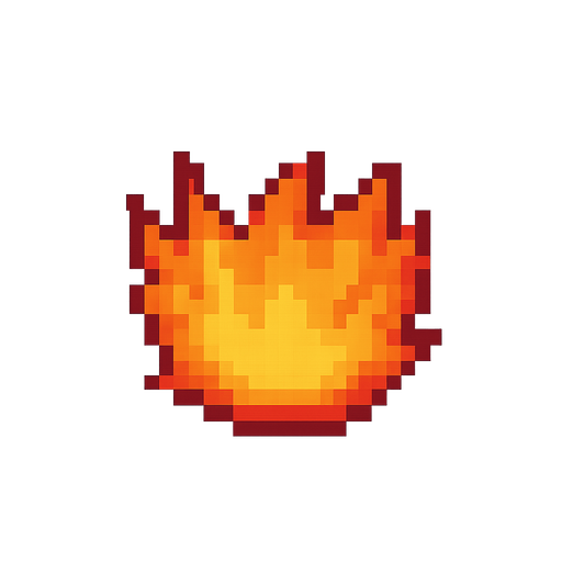 pixelart fire. No background. Transparent background. Blank background. No shadows. 2d. In-Game asset. flat