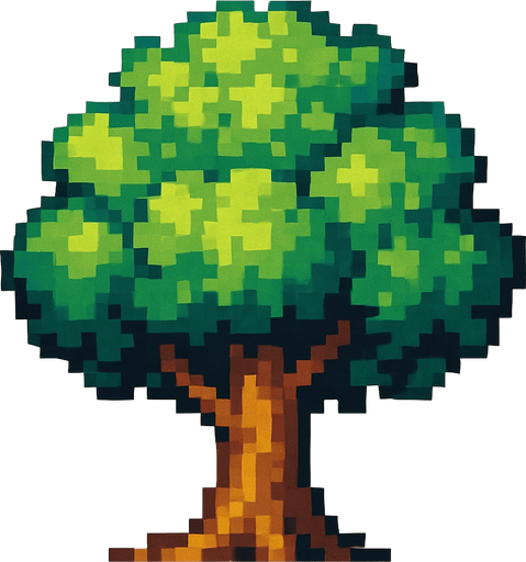 Tree pixel art.
In-Game asset.  2d.  High contrast.  No shadows