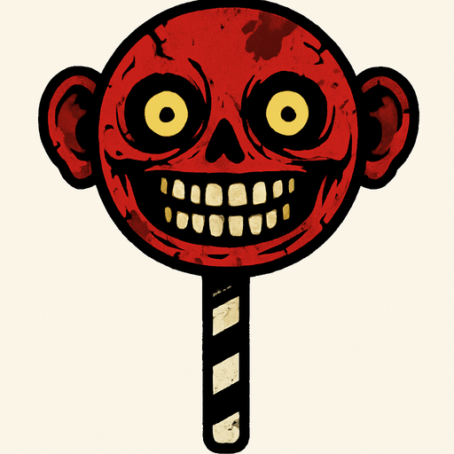 animatronic lollypop scary.
In-Game asset.  2d.  High contrast.  No shadows