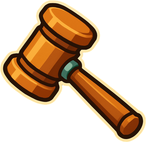 gavel.
In-Game asset.  2d.  High contrast.  No shadows