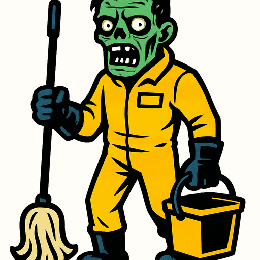 Un zombie con un traje de limpieza.
In-Game asset.  2d.  High contrast.  No shadows