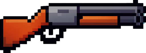 Pixel art shotgun less pixel.
In-Game asset.  2d.  High contrast.  No shadows. Pixel art