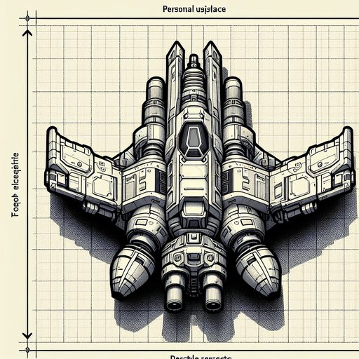 Top down view of Small personal space fighter with large gun at the front.
Single Game Texture. In-Game asset. 2d. Blank background. High contrast. No shadows.