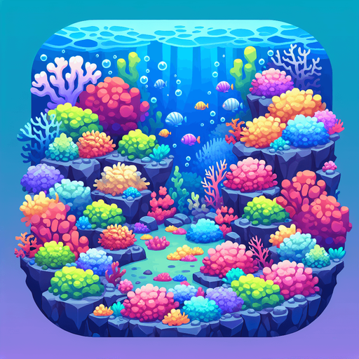 A colorful underwater coral reef background. Cartoon
Single Game Texture.  In-Game asset.  2d.  Blank background.  High contrast.  No shadows