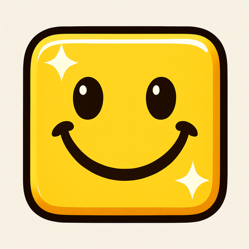 Can you draw a smiling face with rounded edges, square frame, yellow and shiny effect?.
In-Game asset.  2d.  High contrast.  No shadows