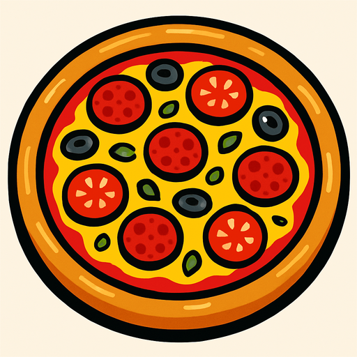 Genera una imagen de una pizza.
In-Game asset.  2d.  High contrast.  No shadows