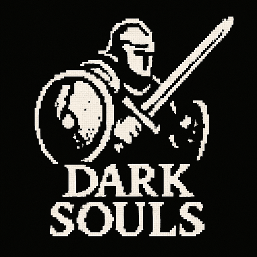 Warrior logo Dark souls style 2d pixel art.
In-Game asset.  2d.  High contrast.  No shadows