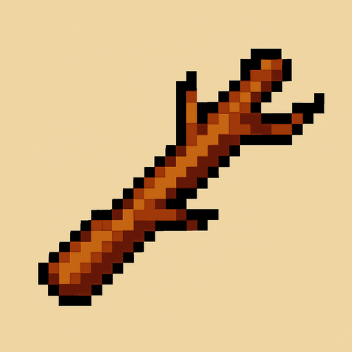 Quiero un palo o rama de color cafe, en estilo 32 bits.
In-Game asset.  2d.  High contrast.  No shadows