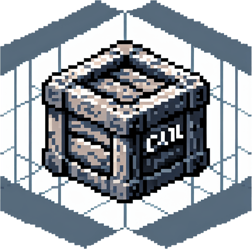 pixel art of a crate made of stone with a label of coal on the side, flat side view. Single Game Texture. In-Game asset. 2d. Blank background. High contrast. No shadows.