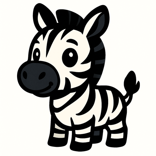 Cute zebra.
In-Game asset.  2d.  High contrast.  No shadows